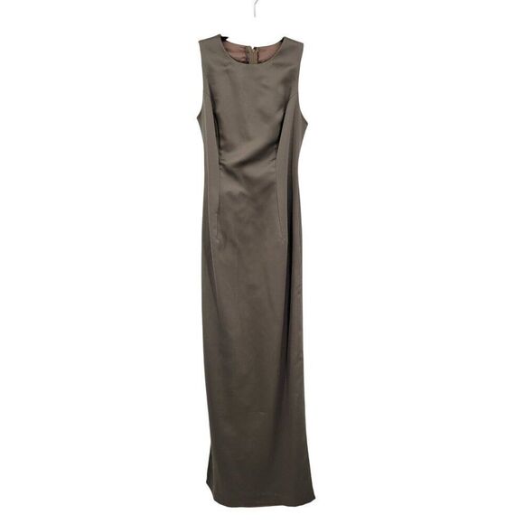 Vintage Womens Satin Sheath Gown Side Slit Size XS Taupe Neutral Cocktail Party - Picture 12 of 12